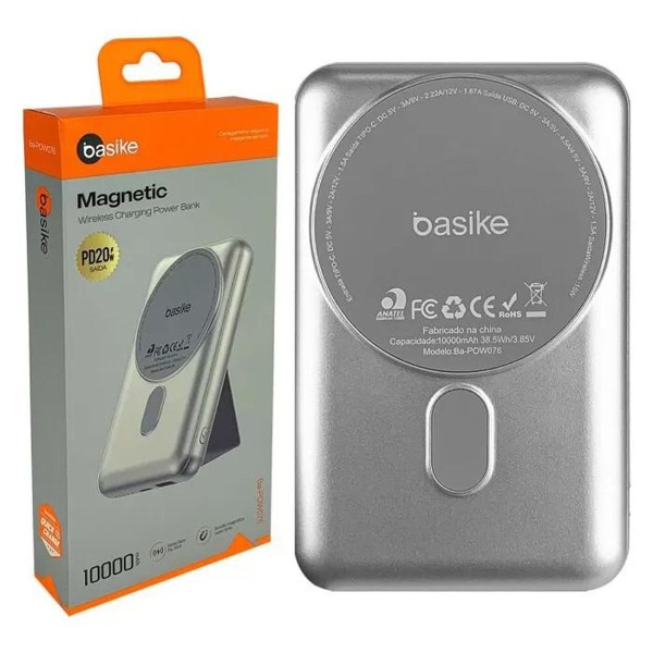 Encontraproduto.com.br - Bateria Portátil Magnética Basike 10000mAh BA-POW076 (MP)