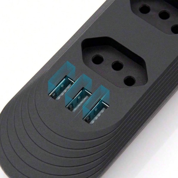 Encontraproduto.com.br - Extensão De Tomada Filtro De Linha 4 Tomadas + 3 Usb 2m Bmax