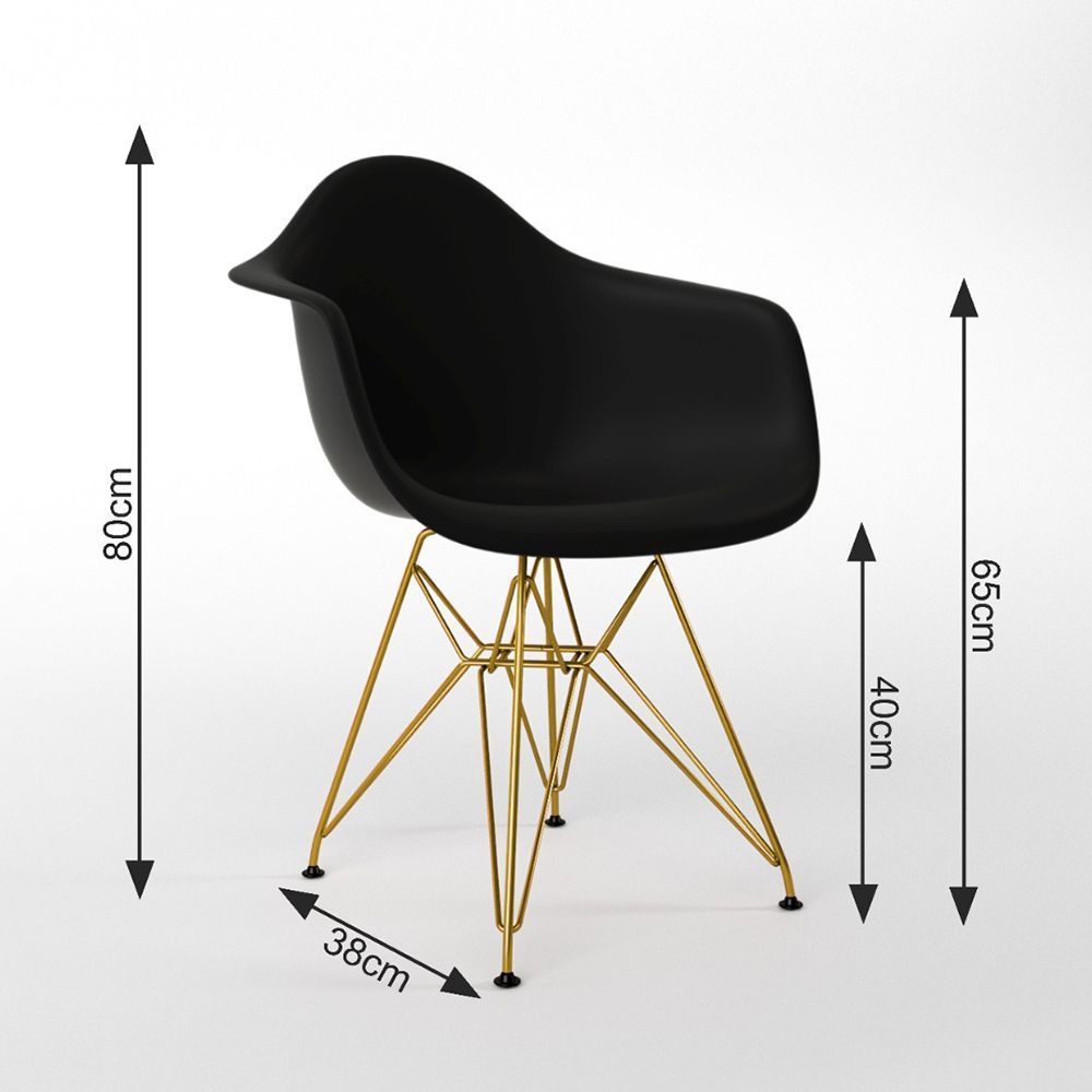 Encontraproduto.com.br - Mesa Jantar Redonda 110Cm Amêndoa Clips 3 Pés Com 5 Poltronas Pretas Base Dourada Marrom