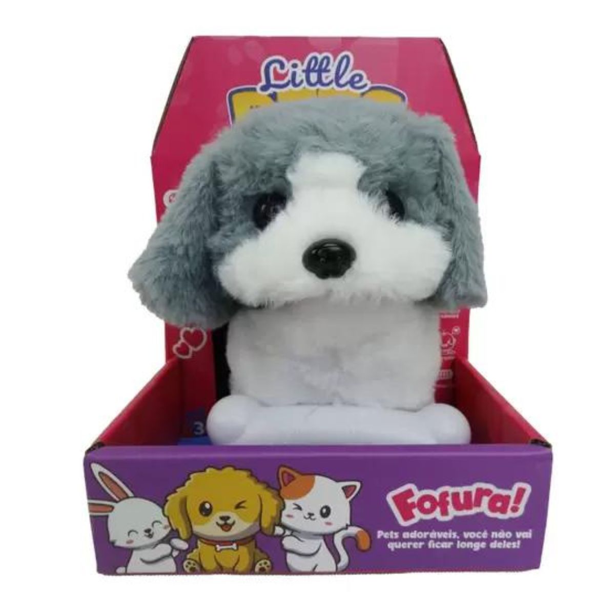 Encontraproduto.com.br - Cachorro Little Pets com Som Cinza e Branco Shiny Toys 001420