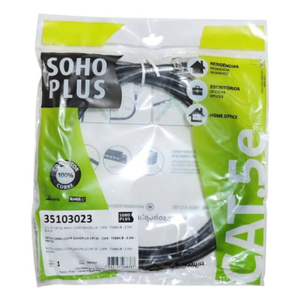 Encontraproduto.com.br - Patch CORD Furukawa Sohoplus Preto CAT5E 2.5M T568A 35103023