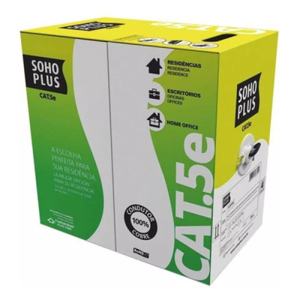 Encontraproduto.com.br - Cabo LAN U/UTP CAT.5E 24AWG 4 Pares CMX USO Interno e Externo 305M Preto 100% Cobre