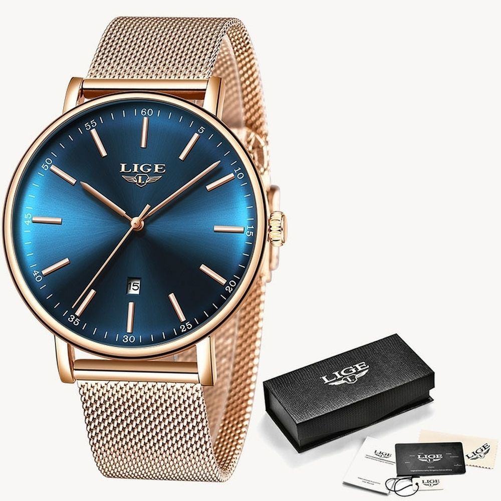 Encontraproduto.com.br - Relógios Femininos Lige 9908 à Prova Dágua Rosa Ouro Azul