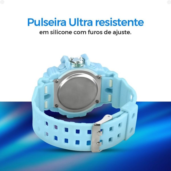 Encontraproduto.com.br - Relogio Infantil Digital Menino Silicone Criança + Caixa Criança Data Azul Bebe Silicone Ajustavel