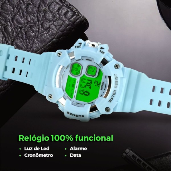 Encontraproduto.com.br - Relogio Infantil Digital Menino Silicone Criança + Caixa Criança Data Azul Bebe Silicone Ajustavel