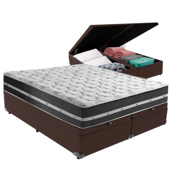 Encontraproduto.com.br - Cama Box King Preto Com Base Baú Marrom Classic Anjos