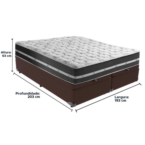 Encontraproduto.com.br - Cama Box King Preto Com Base Baú Marrom Classic Anjos