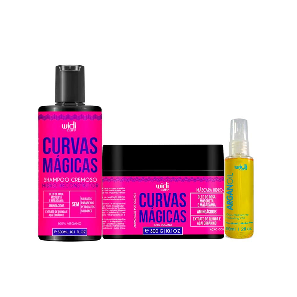 Kit Curvas Mágicas Shampoo, Máscara e Argan Oil 60ml - Widi Care