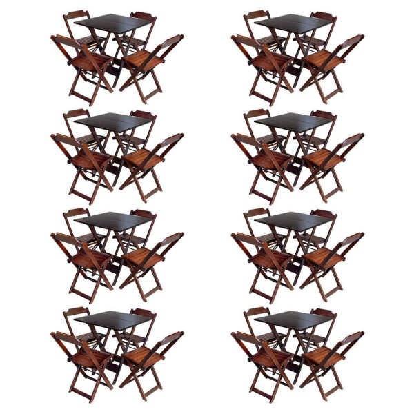 Encontraproduto.com.br - Kit 8 Jogos De Mesa Com 4 Cadeiras De Madeira Dobravel 60X60 - Imbuia - Marrom