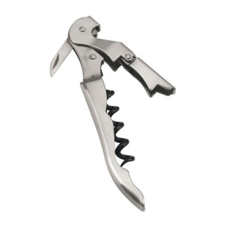 Encontraproduto.com.br - Saca-Rolhas Em Metal E Teflon 2 Estágios Inox Com Cortador De Lacre 13590