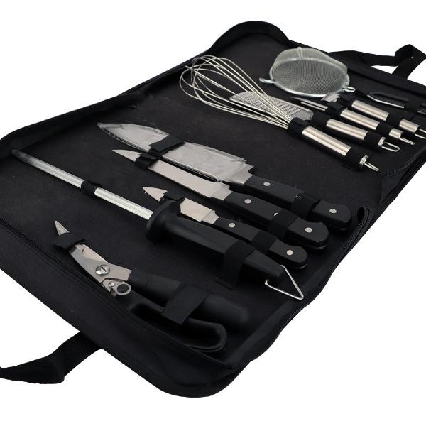 Encontraproduto.com.br - Jogo para churrasco em aço inox com bolsa de nylon Fracalanza 10 peças