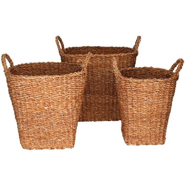 Encontraproduto.com.br - Jogo L´hermitage 3 Cestas Em Fibra Natural Com Alça Marrom
