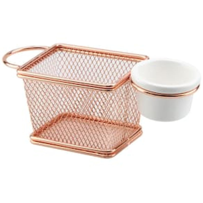 Mini Cesta Retangular Dynasty em Aço Inox com Molheira - Rosé