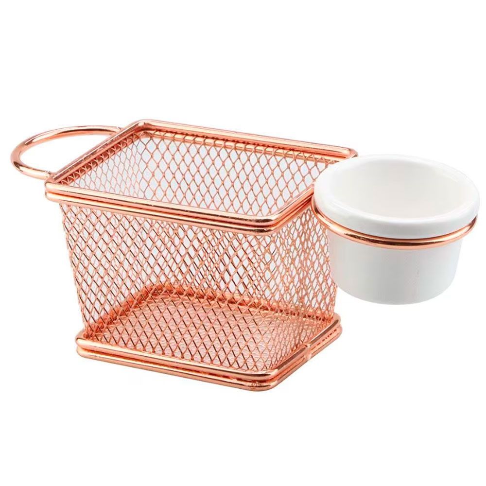 Encontraproduto.com.br - Mini Cesta Retangular Dynasty em Aço Inox com Molheira - Rosé
