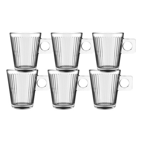 Jogo de 6 Xícaras de Café Lines Coffee Time em Vidro - 80ml