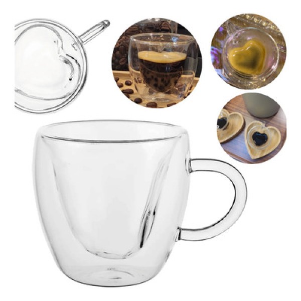 Encontraproduto.com.br - Conjunto de 2 Xícaras Parede Dupla Coração Coffe Time 80ml Dynasty