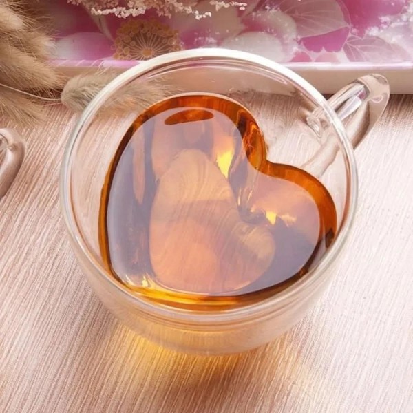 Encontraproduto.com.br - Conjunto de 2 Xícaras Parede Dupla Coração Coffe Time 80ml Dynasty