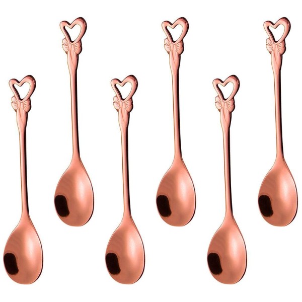 Encontraproduto.com.br - Jogo de 6 Colheres Romantique Cabo Coração em Aço Inox Rose Gold