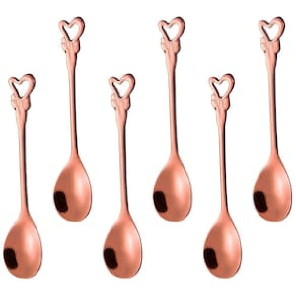 Encontraproduto.com.br - Jogo de 6 Colheres Romantique Cabo Coração em Aço Inox Rose Gold