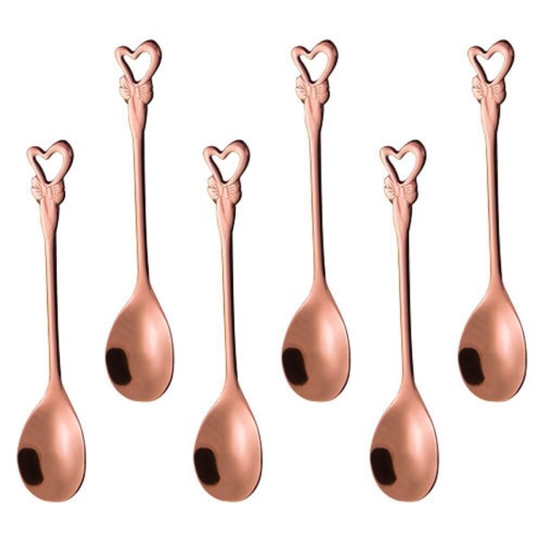 Encontraproduto.com.br - Jogo de 6 Colheres Romantique Cabo Coração em Aço Inox Rose Gold