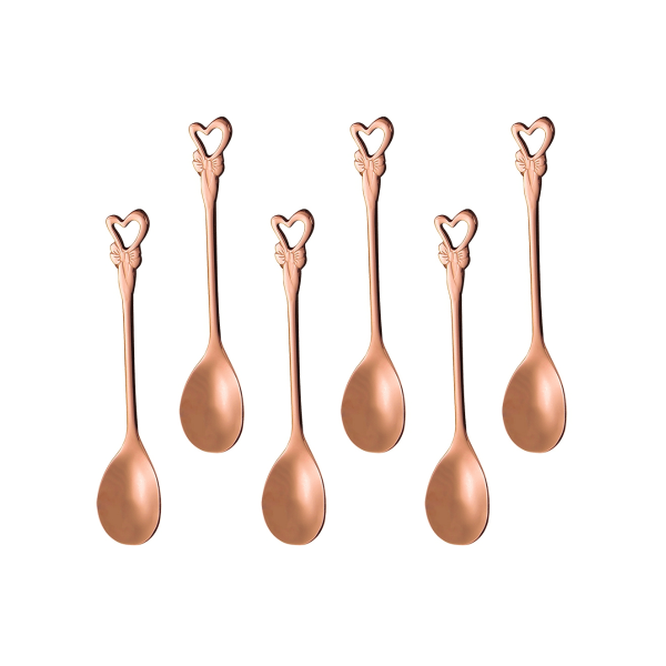 Encontraproduto.com.br - Jogo de 6 Colheres Romantique Cabo Coração em Aço Inox Rose Gold