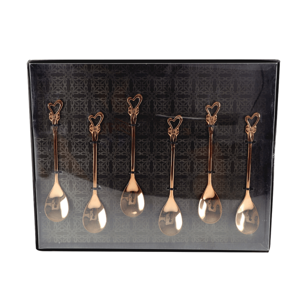 Encontraproduto.com.br - Jogo de 6 Colheres Romantique Cabo Coração em Aço Inox Rose Gold