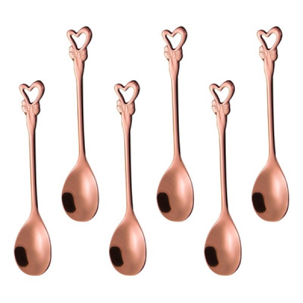 Encontraproduto.com.br - Jogo de 6 Colheres Romantique Cabo Coração em Aço Inox Rose Gold