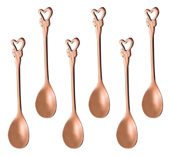 Encontraproduto.com.br - Jogo de 6 Colheres Romantique Cabo Coração em Aço Inox Rose Gold
