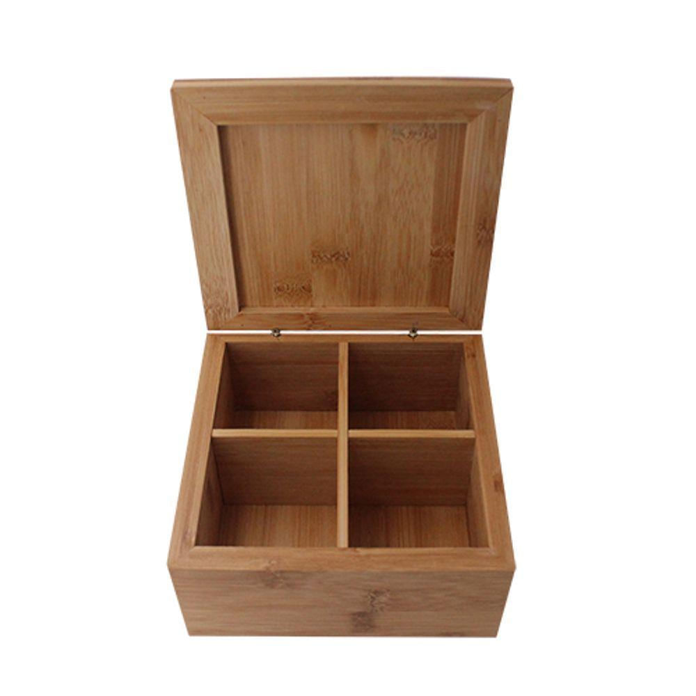 Caixa quadrada em bambu 4 divisorias Dynasty 7,8x16cm