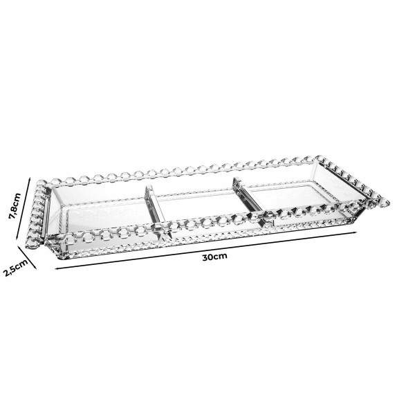 Encontraproduto.com.br - Petisqueira com 3 Divisórias em Cristal 30cm x 13cm x 2,5cm