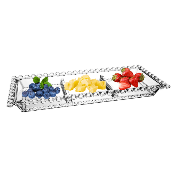 Encontraproduto.com.br - Petisqueira com 3 Divisórias em Cristal 30cm x 13cm x 2,5cm