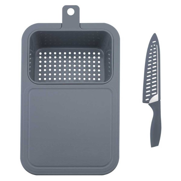 Encontraproduto.com.br - Tábua Para Corte Full Fit E Escorredor Com Faca Easy Dynasty Cinza - 28197