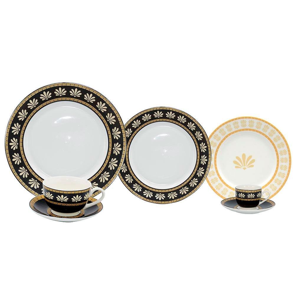 Aparelho De Jantar 42 Peças L Hermitage New Bone China Branco E Preto
