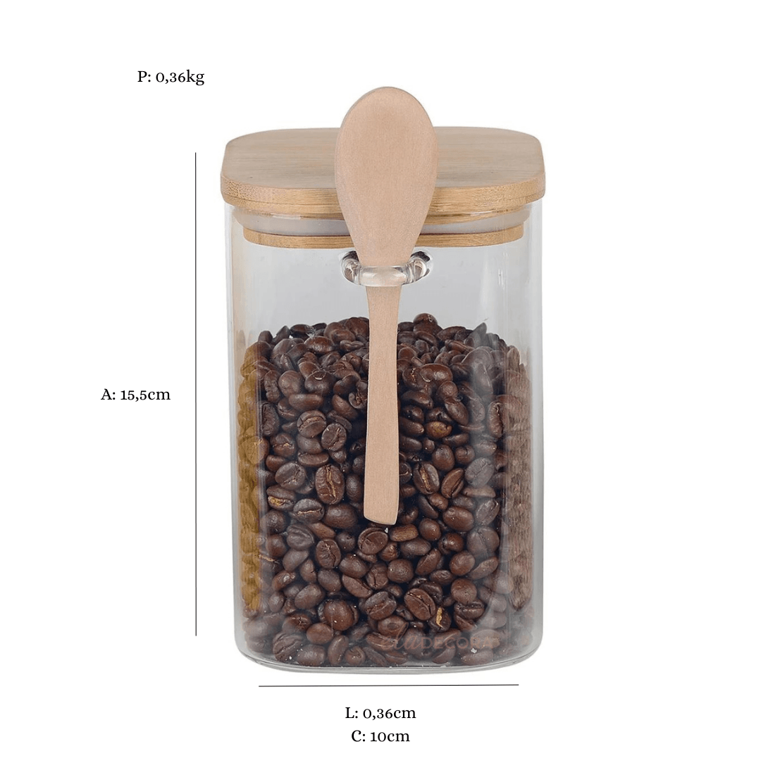 Encontraproduto.com.br - Porta Mantimento em Vidro Borossilicato com Tampa e Colher de Bambu 1,1 Litros