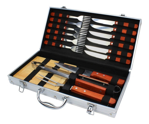 Conjunto Para Churrasco Fracalanza Gourmet Com Maleta 17 Peças Inox Com Marrom