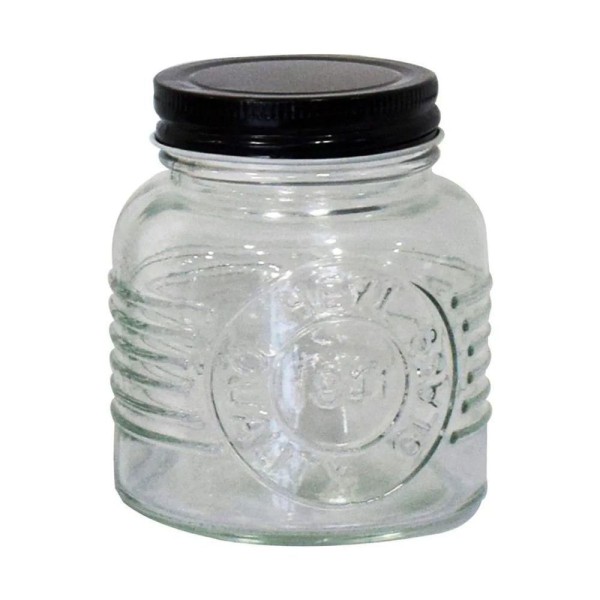 Encontraproduto.com.br - Pote de Vidro Tampa Metal Preta Dynasty 220ml