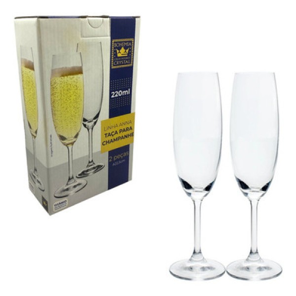Jogo de taças para champanhe em cristal ecológico Bohemia Anna 220ml 2 peças