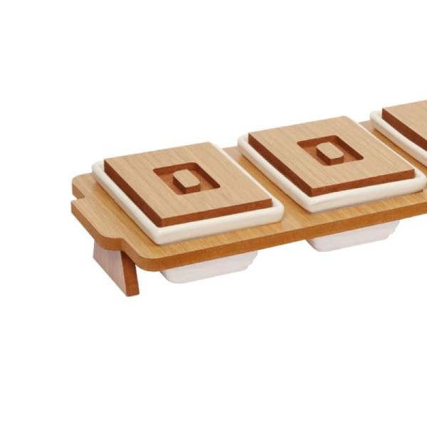 Encontraproduto.com.br - Jogo de petisqueiras quadradas em cerâmica com suporte em MDF LHermitage Santorini 3 peças