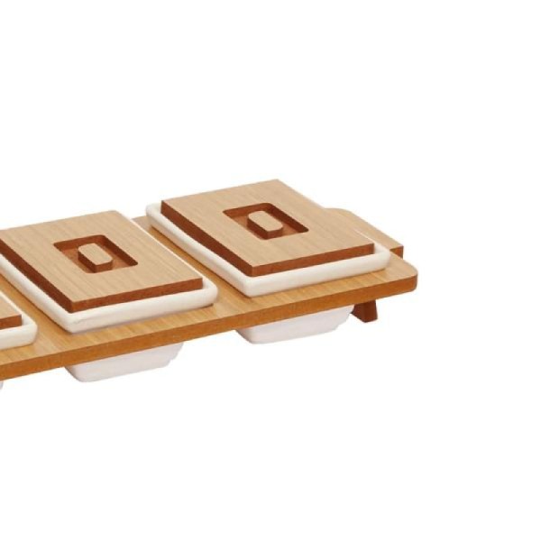 Encontraproduto.com.br - Jogo de petisqueiras quadradas em cerâmica com suporte em MDF LHermitage Santorini 3 peças