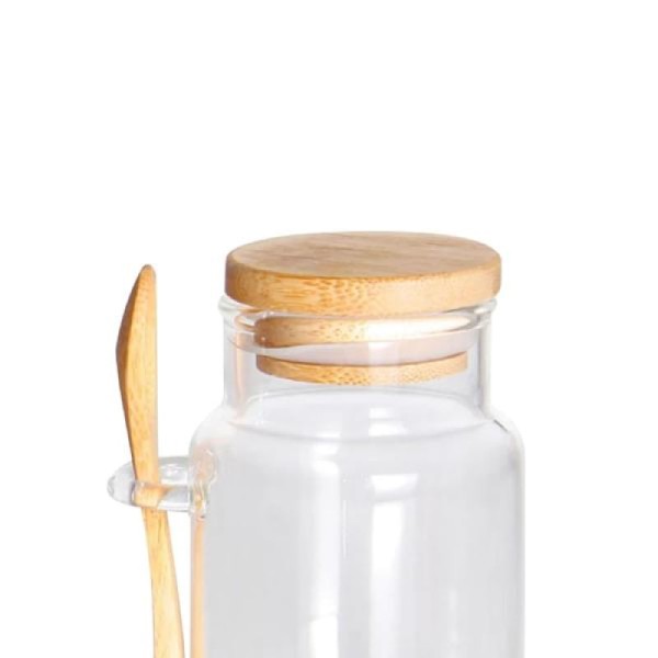 Encontraproduto.com.br - Porta mantimento em vidro com tampa e colher bambu Dynasty 150ml incolor