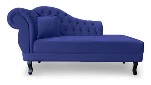 Encontraproduto.com.br - Recamier Divã Nairobi L/direiro 1,40m Suede Azul Marinho - Am Interiores