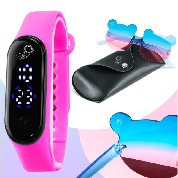 Encontraproduto.com.br - Case + Oculos Sol + Relogio Digital Infantil Prova Dagua Led Original Qualidade Premium