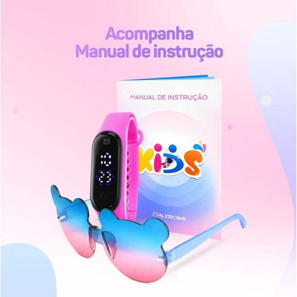 Encontraproduto.com.br - Case + Oculos Sol + Relogio Digital Infantil Prova Dagua Led Original Qualidade Premium