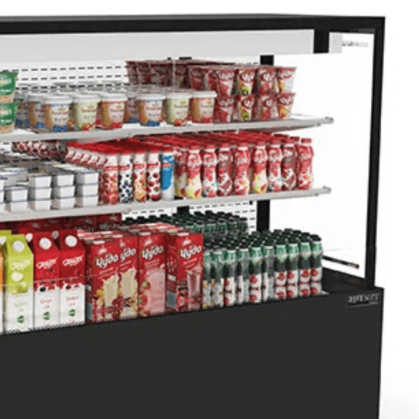 Encontraproduto.com.br - Vitrine Titanium Premium  Aberta  VTPRRA-1450 Pr Refrimate -Ar Forçado 2 Prateleiras c/ Iluminação LED Vidro Temperado