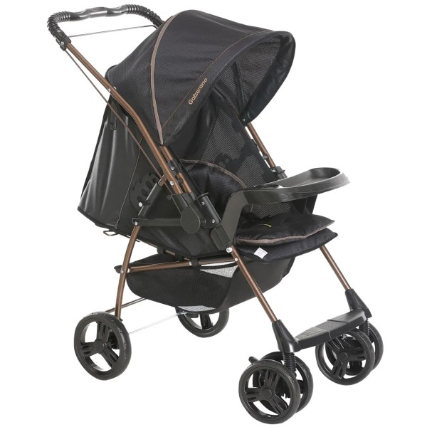 Encontraproduto.com.br - Carrinho de Bebê Passeio Berço Reversível 0 a 15Kg Milano Preto Cobre + Bebê Conforto Cocoon Preto Galzerano