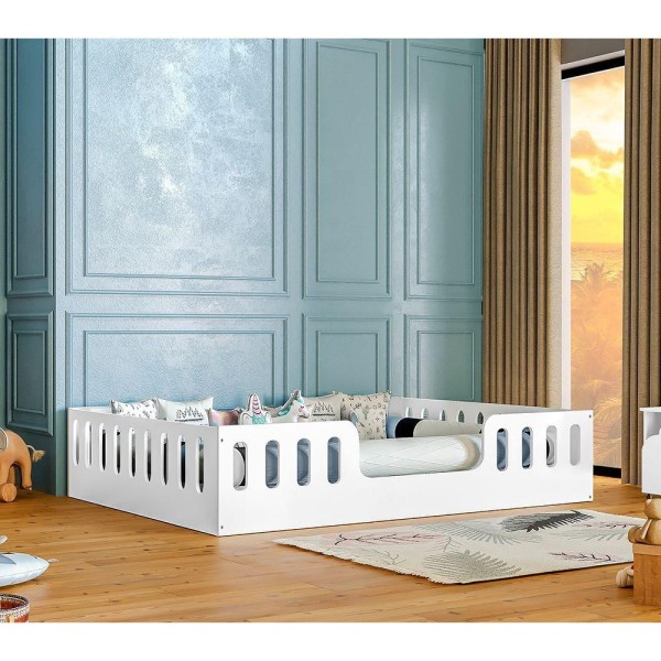 Cama Casal Branca Helo Com Cercado - Cor: Branco