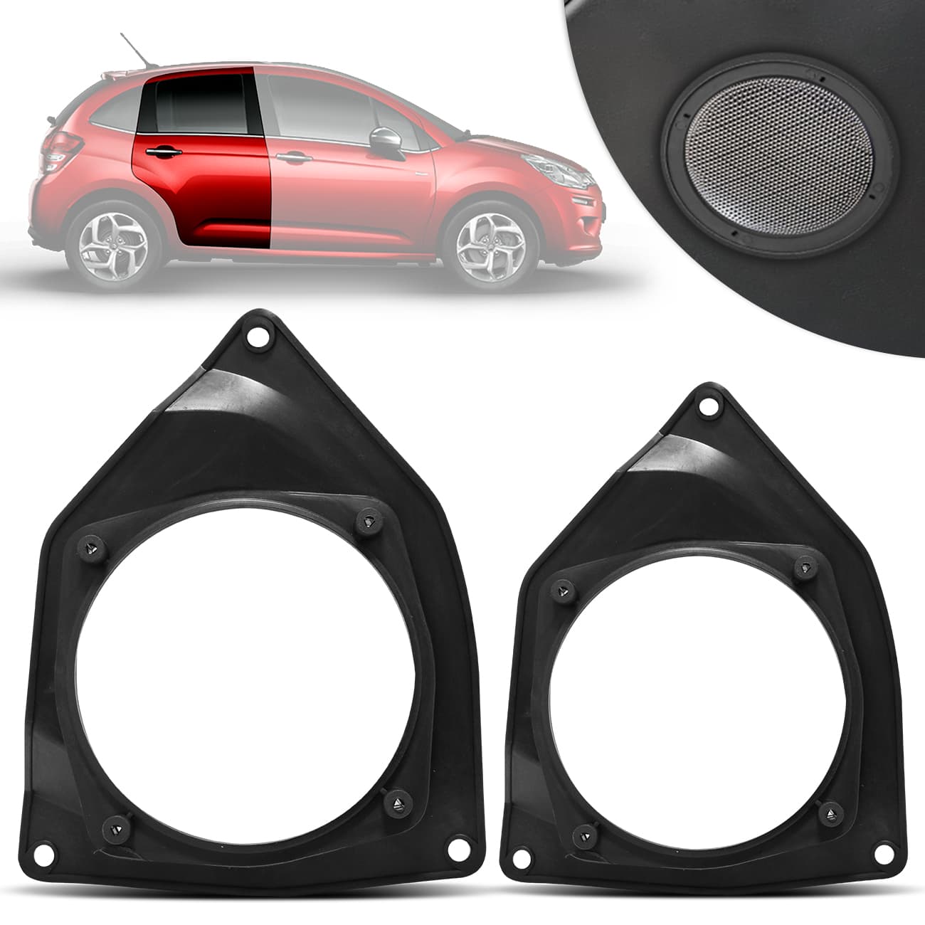 Par de Aro Adaptador para Alto-falante de Porta C3 2002 a 2012 Traseiro 5 Polegadas Preto