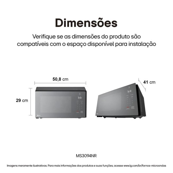 Encontraproduto.com.br - Micro-ondas LG NeoChef 30 litros 127V Espelhado Limpa Fácil MS3094NR