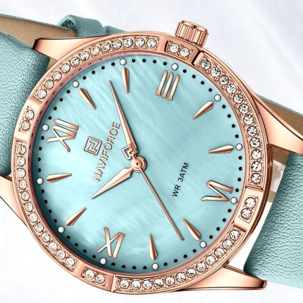 Encontraproduto.com.br - Relógio De Quartzo Feminino Estilo Casual Design Com Strass A Prova D´agua Azul Marinho