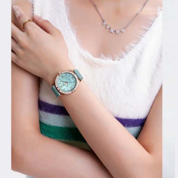 Encontraproduto.com.br - Relógio De Quartzo Feminino Estilo Casual Design Com Strass A Prova D´agua Azul Marinho